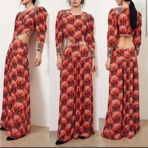 ba&sh Red and Black Floral Cutout Maxi Dress